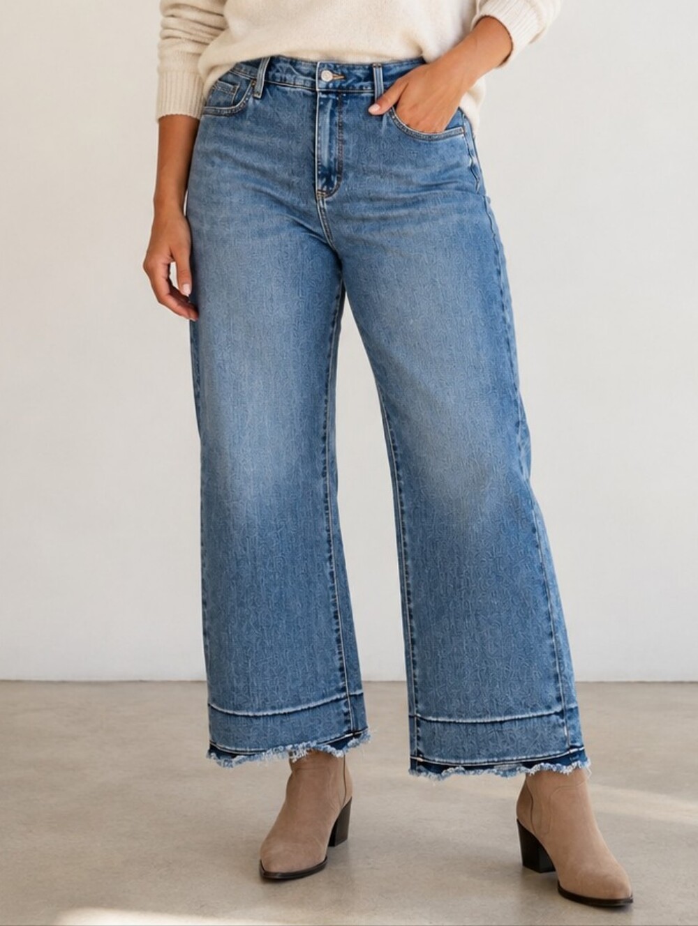 NYDJ Barbara Bootcut Jean High Rise Double Fray Hem Wide Leg 26" Inseam Size 16